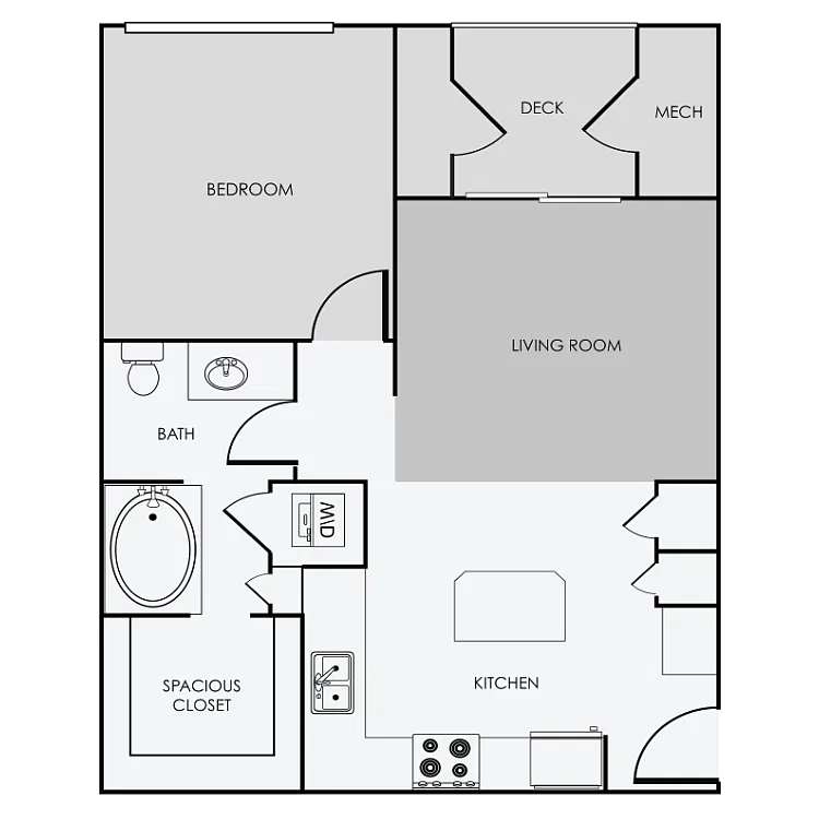 Floor plan A2 - 1 Bedroom, 1 Bathroom
