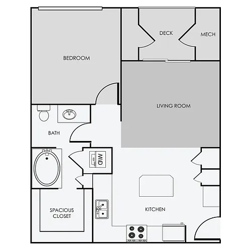 Floor plan A2 - 1 Bedroom, 1 Bathroom