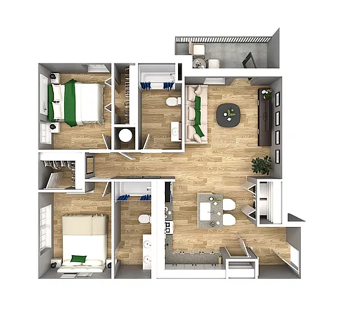 Floor plan 2 BR, 2 BA