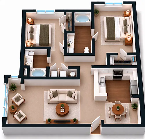 Floor plan 2 Bedroom, 2 Bathroom W/Sunroom - Renovated