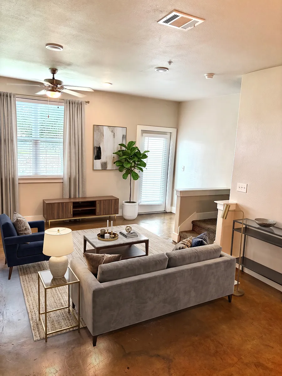 Welcome to this townhome ground floor social open floor plan: Kitchen, living and dining with a beautiful patio - 6011 Grissom Rd #10103