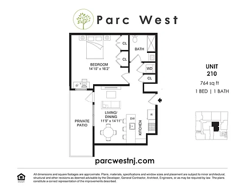 Floor plan 1 BD 1BA - Patio