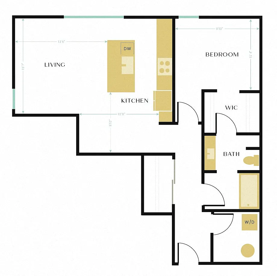 Floor plan A4 (1BD/1BA)