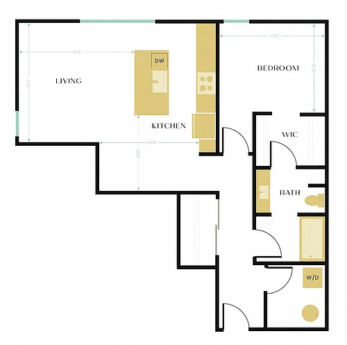 Floor plan A4 (1BD/1BA)