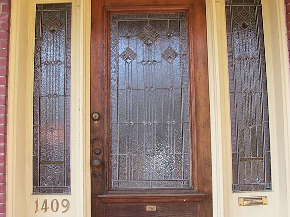 Leaded glass front door and sidelights