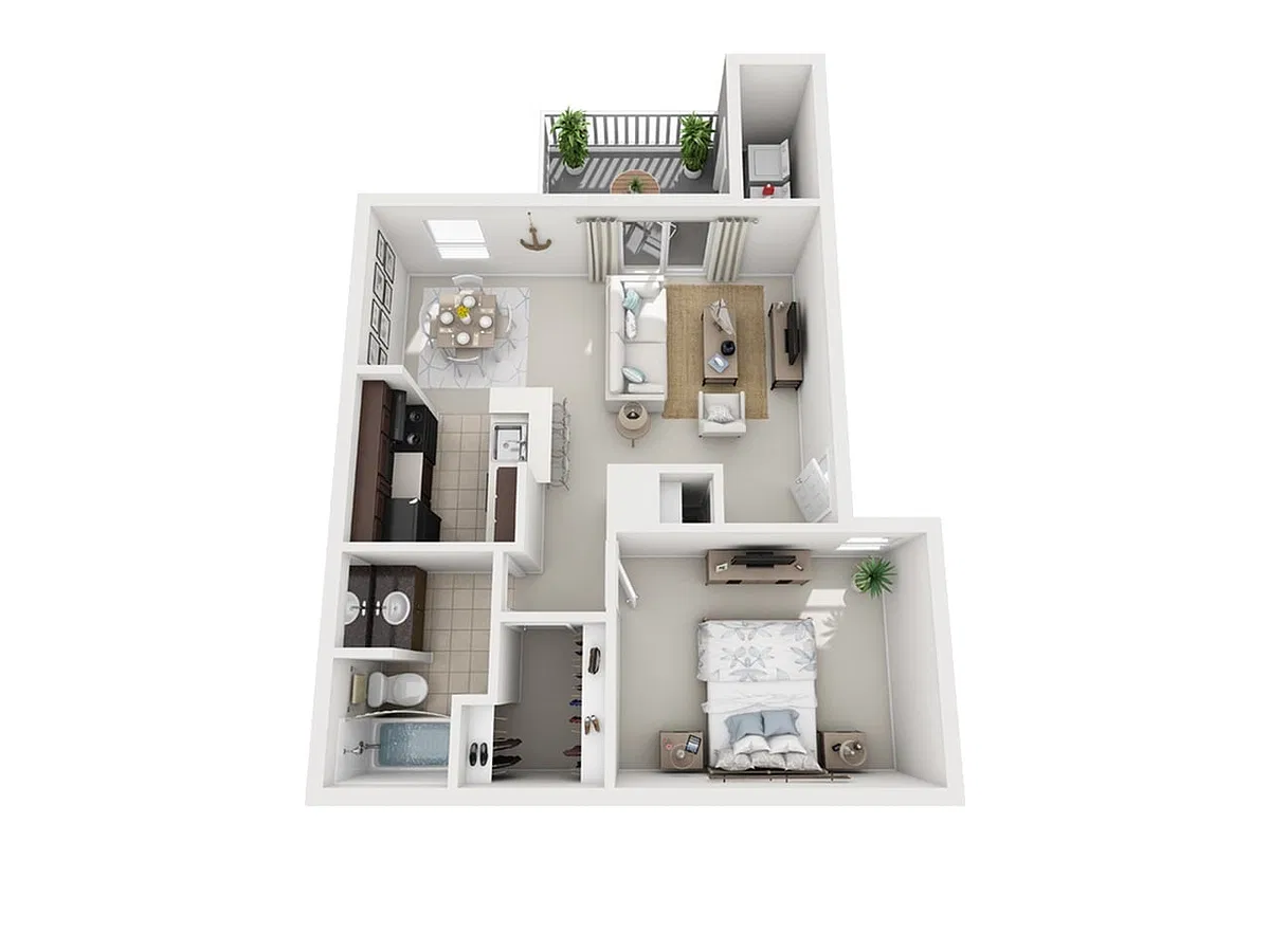 Floor plan 1 Bed, 1 Bath D