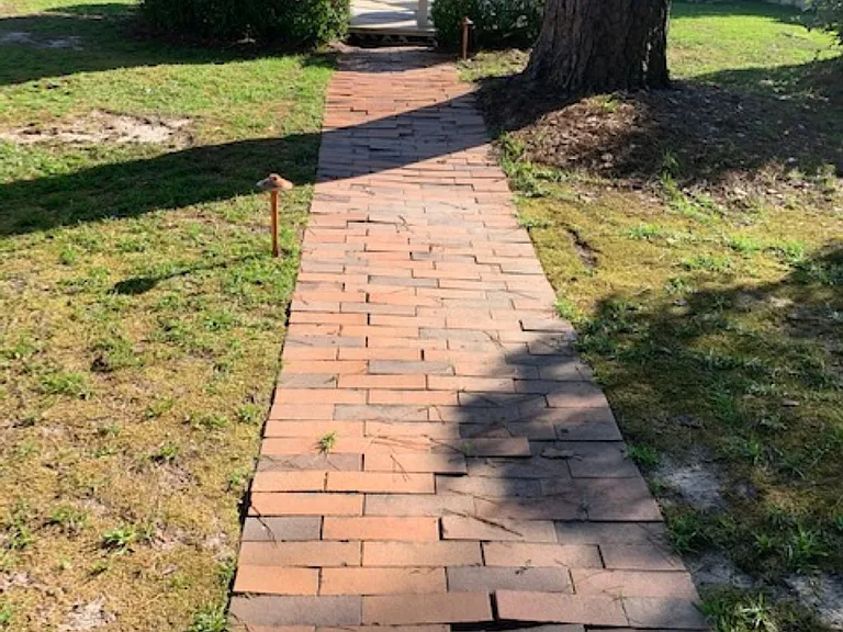 Brick pathway leading to gazebo