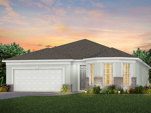 The Palmary, a one-story single family home with a 2 car garage, shown as home exterior FM2