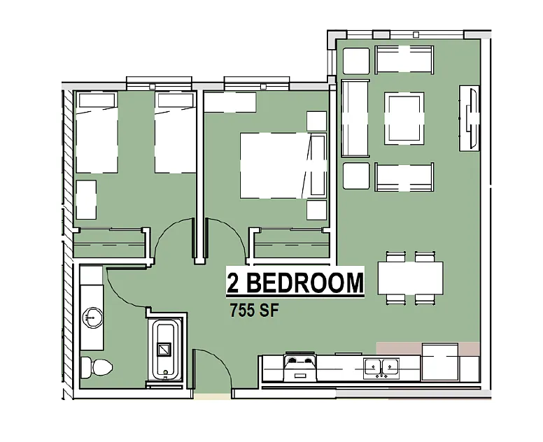Floor plan 2 Bed 1 Bath EH