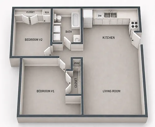 Floor plan 2 Bedroom 1 Bathroom