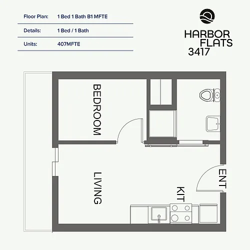 Floor plan 1 Bed 1 Bath MFTE