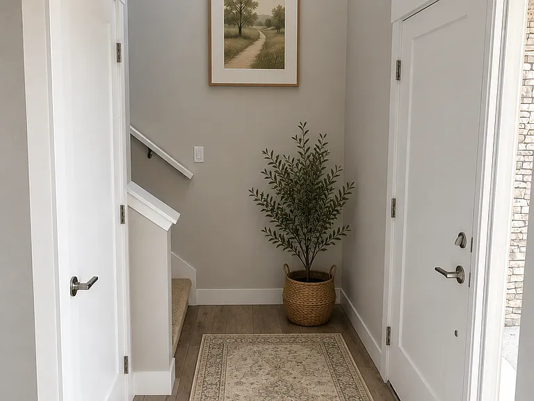 LVT flooring in entryway with coat closet