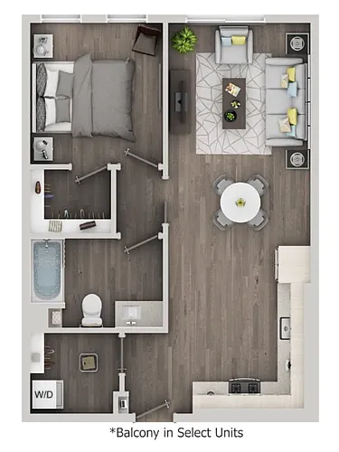 Floor plan 1BD, 1BTH C