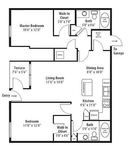 Floor plan 2 Bedroom Premier Garden-Renovated