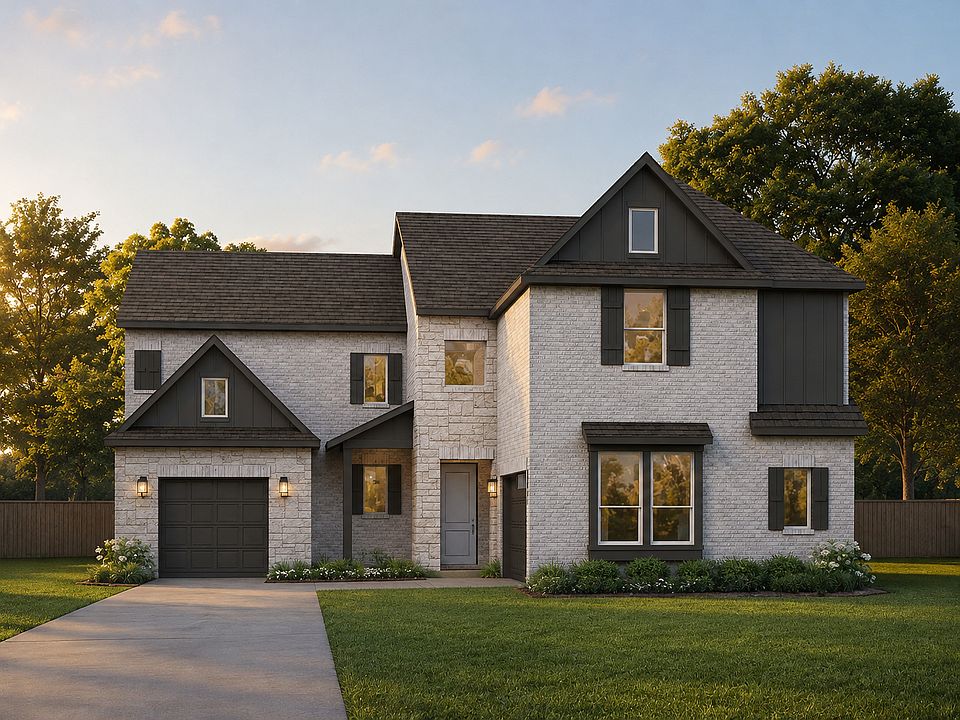 Exterior rendering of a modern tudor style home by Kindred Homes