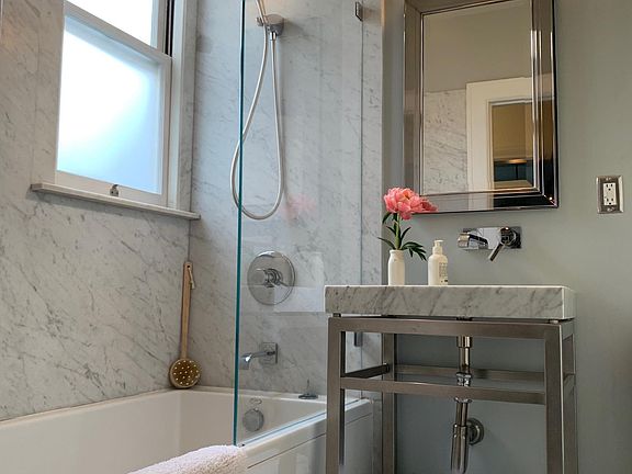 Newly renovated bathroom with rain shower