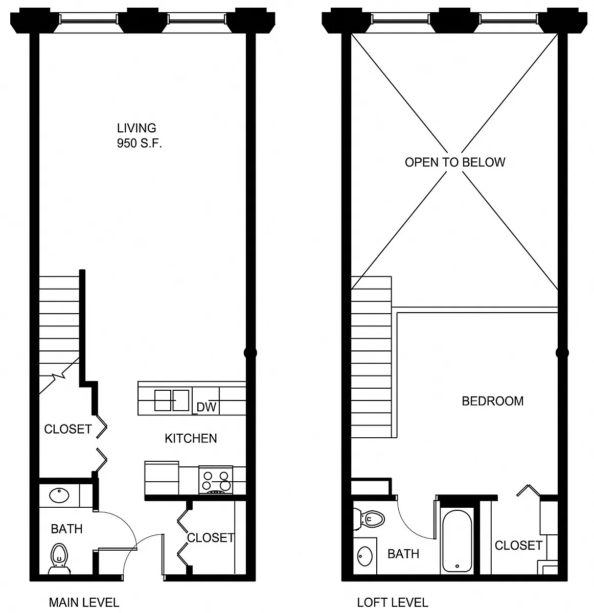 Floor plan 1 Bed/1.5 Bath Loft-P AL4-8