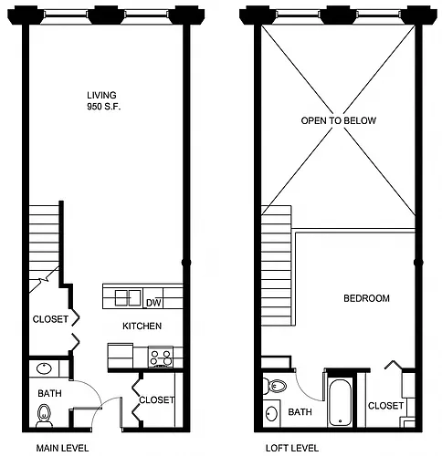 Floor plan 1 Bed/1.5 Bath Loft-P AL4-8