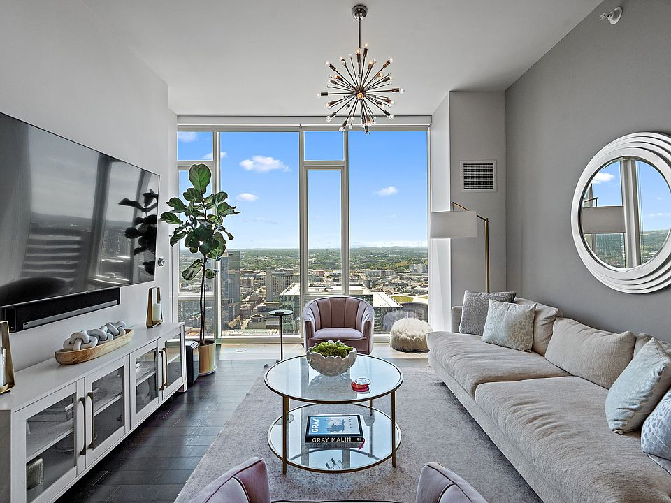 Living room overlooking Broadway / Cumberland River / Downtown