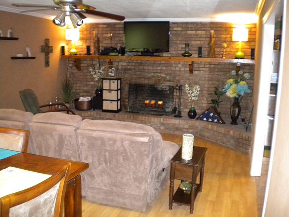 Wood burning brick fireplace