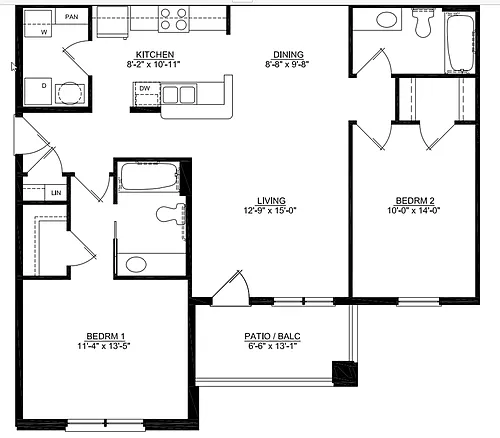 Floor plan 2 Bedroom 2 Bath GBP2