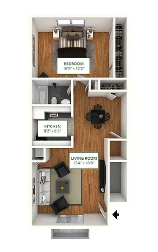 Floor plan 1BR 1BA (740 SF)