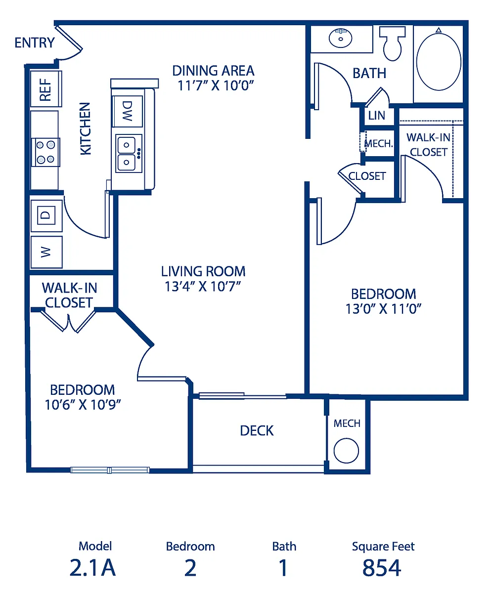 Floor plan 2BR 1BA 882 Sqft Income Restricted