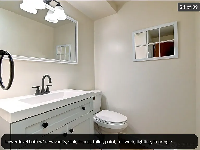 Bathroom with new sink, facet and cabinet