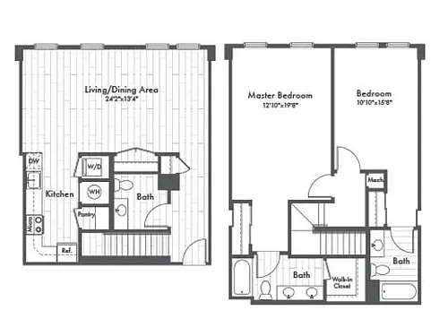 Floor plan TH1 Two Bedroom 2.5 Bath Townhome