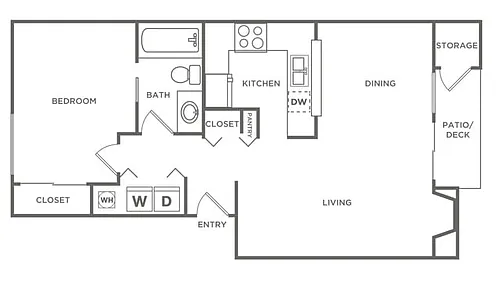 Floor plan One Bedroom One Bath (691 SF)