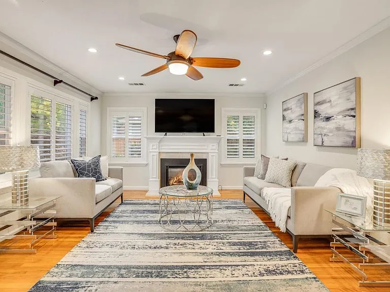 Living room with remote control gas fireplace