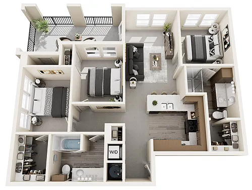 Floor plan Three Bed - 1100 Sq ft - 60%