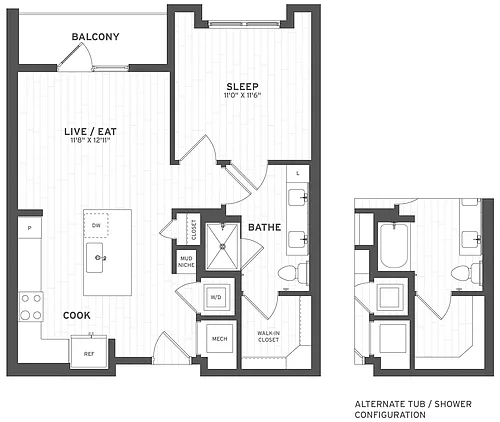 Floor plan 1 Bed/1 Bath-A3