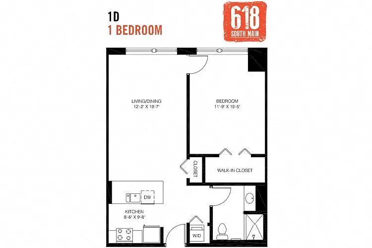 Floor plan 1 Bedroom 1 Bath 771 sq. ft.