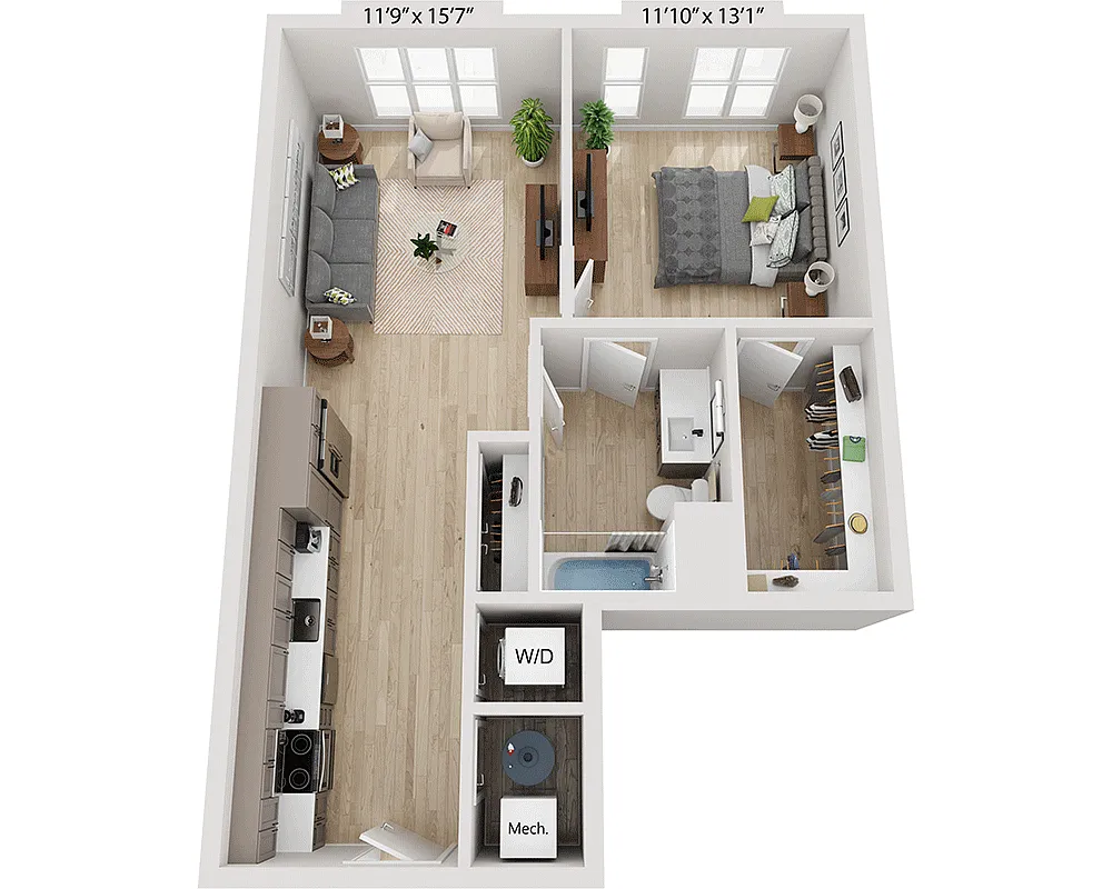 Floor plan One Bedroom A1B
