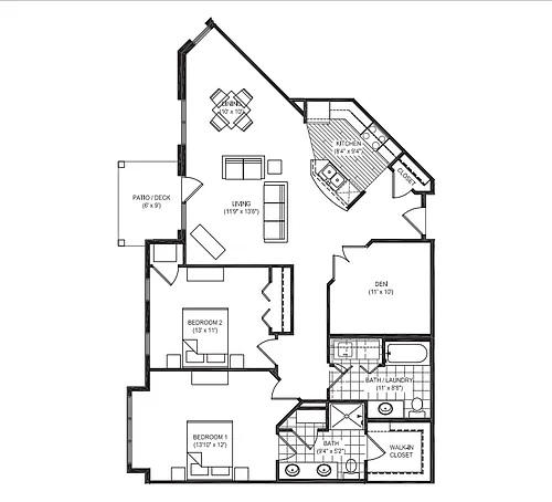 Floor plan 2 Bed 2 Bath with Den R