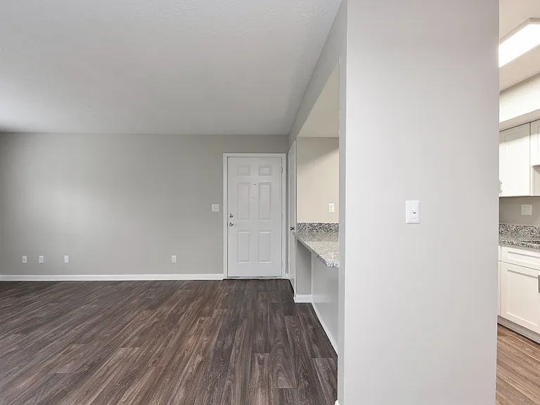 Spacious living room with hardwood-style flooring