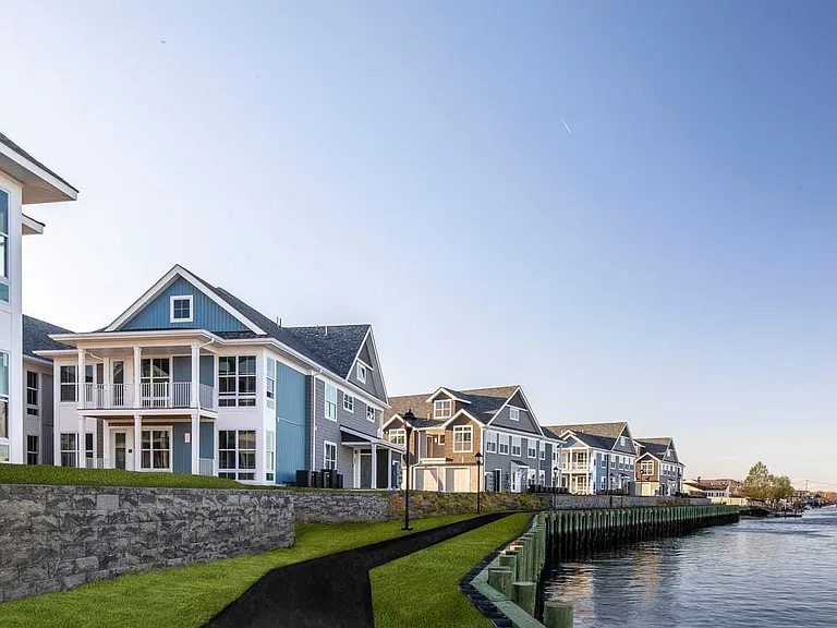Building exteriors with waterfront views