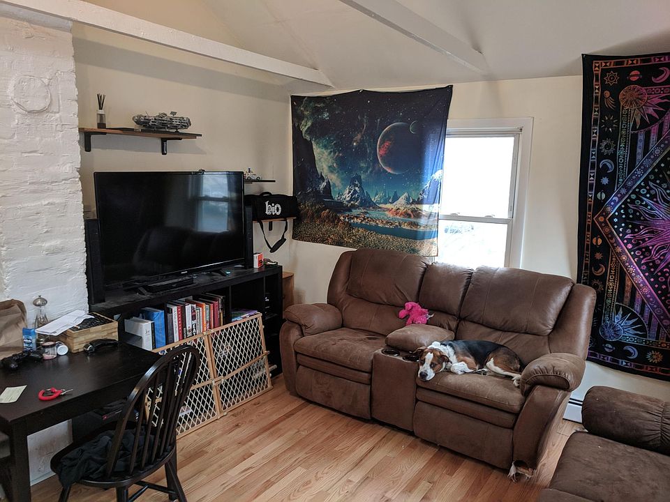 LR w/ vaulted ceiling, beams, & fan!