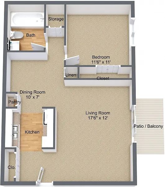 Floor plan One Bedroom Upper Renovated