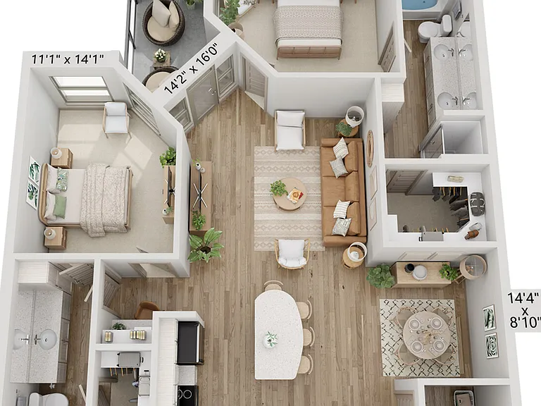 Welcome to our spacious 1,225-square-foot two-bedroom, two-bathroom "Cobi" floorplan, thoughtfully designed for comfortable living. This open-concept floorplan not only offers an abundance of space, but it also offers a host of convenient features. The mo