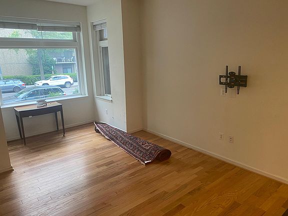 East-facing windows in the living room. Optional TV mount (can be removed before move-in)