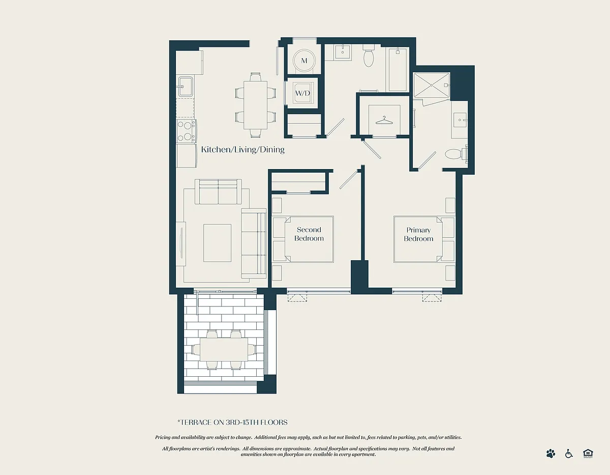 Floor plan 2 Bed - 2 Bath | BJ1
