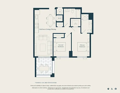 Floor plan 2 Bed - 2 Bath | BJ1