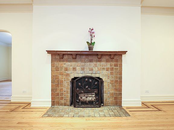 Close-up of wood burning fireplace