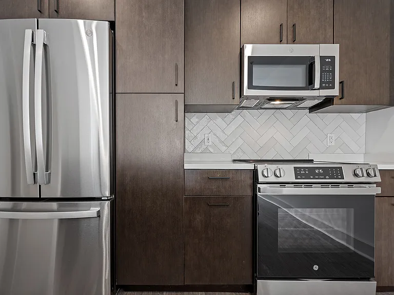Sleek Kitchen Design with Stainless Appliances and Dark Wood Cabinets