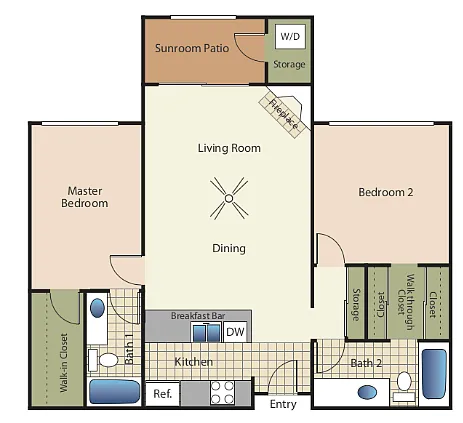 Floor plan 2 Bedroom 2 Bathroom 22B
