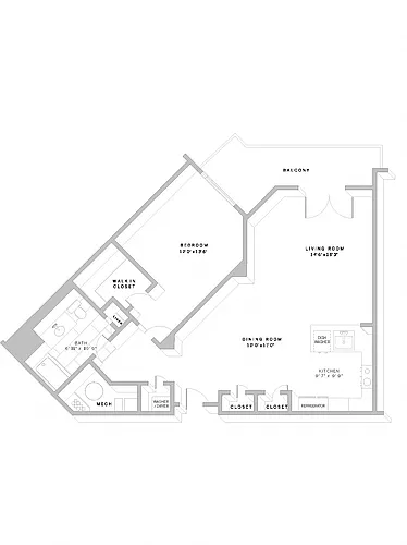 Floor plan 1 Bed 1 Bath A3