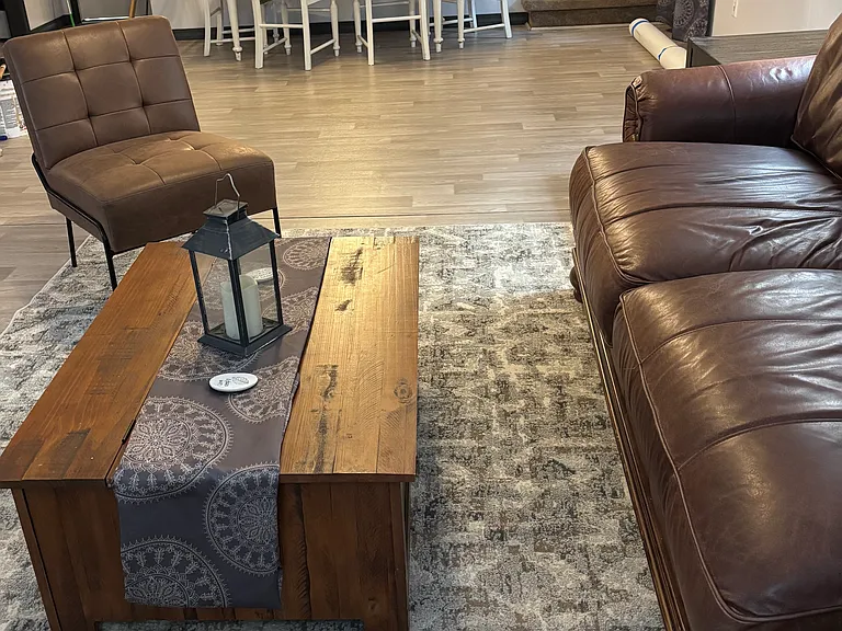 Living area and dining area. Open floor plan