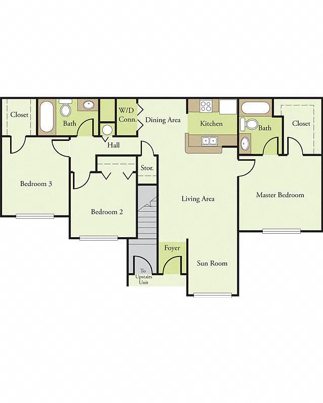 Floor plan Three Bedroom Two Bath C1 60%